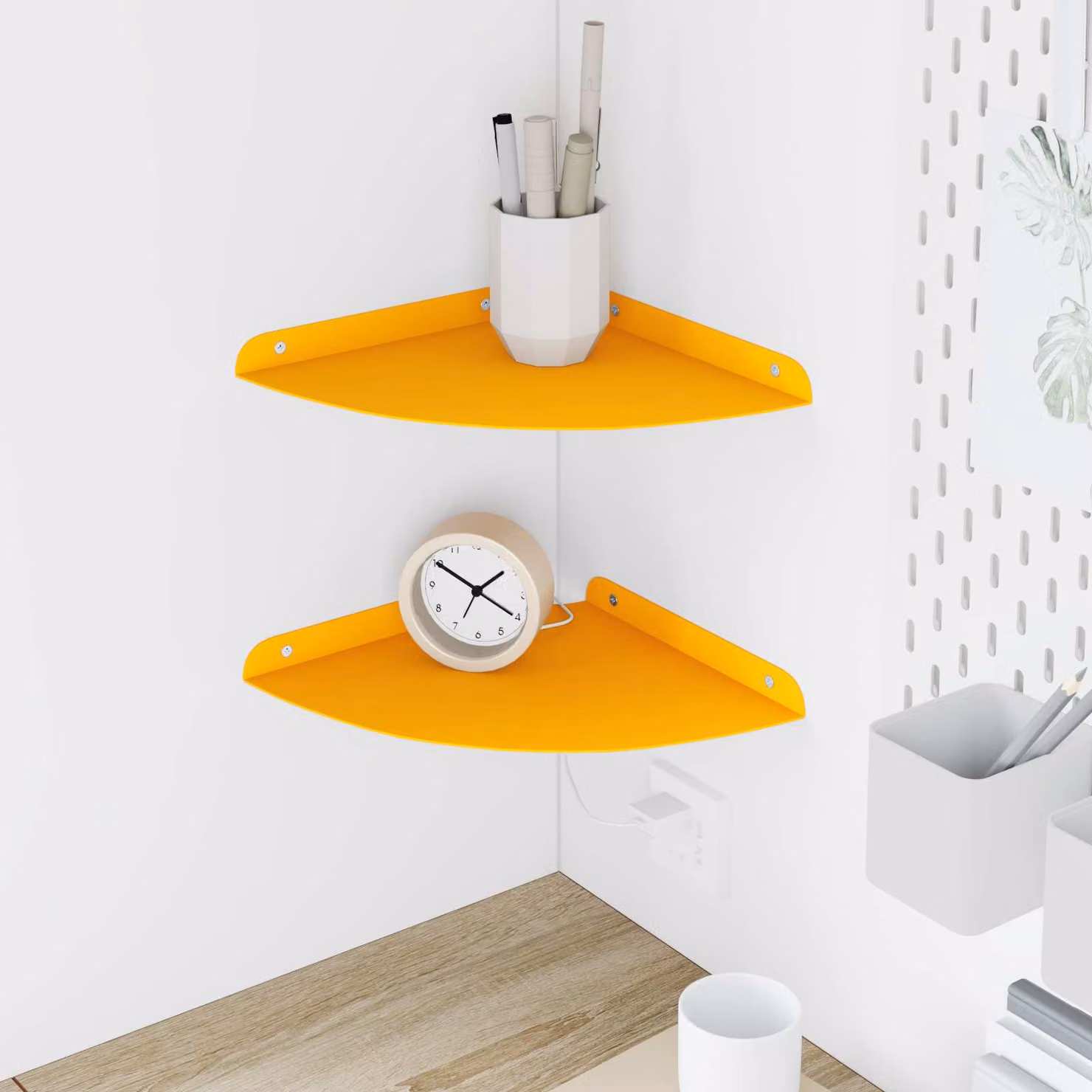 Set di 2 mensole da angolo sospese vidaXL in metallo giallo opaco per soggiorno, cucina o bagno
