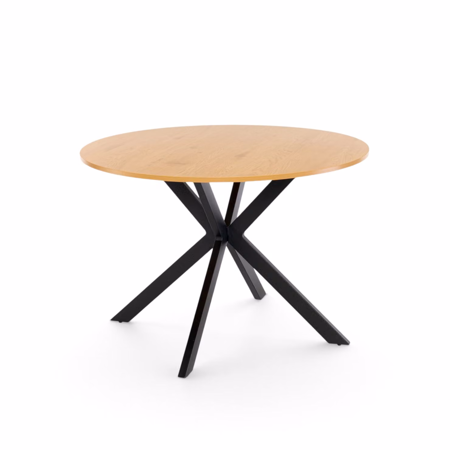 Tavolo rotondo FINOCCHIAROLA in legno nobilitato rovere e gambe a X in metallo verniciato nero, Ø90xH76 cm