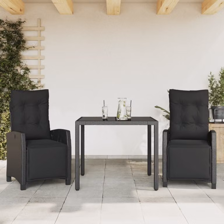 Maison Exclusive - Set da pranzo da giardino 3 pezzi con cuscini in polyrattan nero