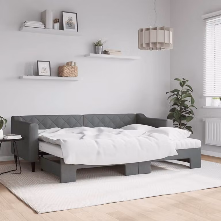 vidaXL Divano Letto Estraibile Moderno in Tessuto Grigio con Cassetto per Materasso 80 x 200 cm