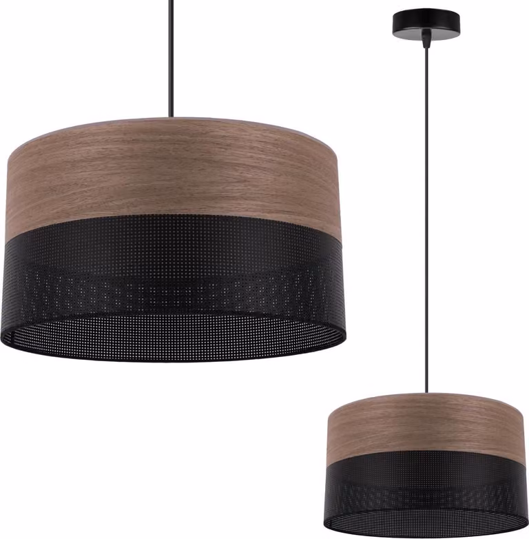 Lampada A Sospensione Singola, Paralume In Impiallacciato Di Noce, 30 Cm