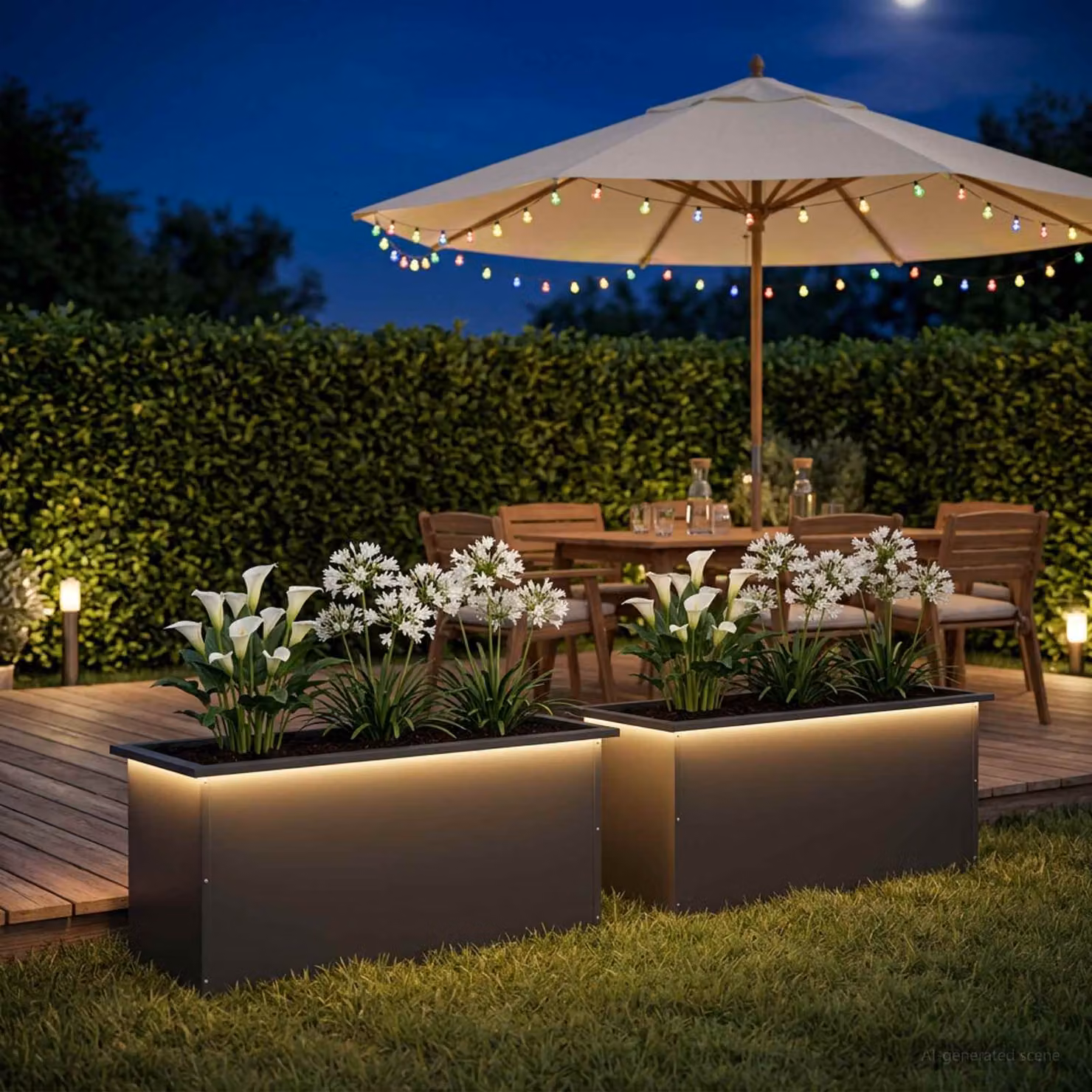 Set di 2 fioriere da giardino con LED vidaXL in acciaio nero L: 100 cm, P: 40 cm, H: 40 cm