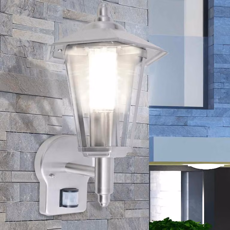 vidaXL Lampada da parete per esterno in acciaio inox e vetro con sensore di movimento, colore argento