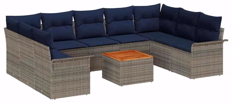 Set Divano da Giardino con cuscino 10 pcs Grigio polyrattan