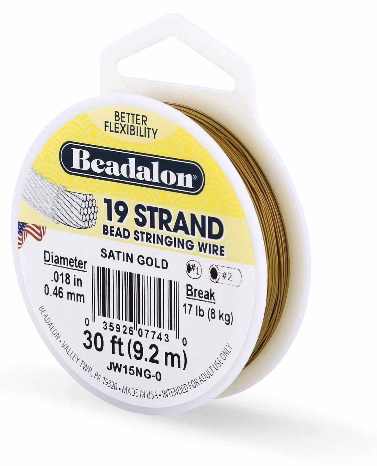 Filo di 0,46 mm, composto da 19 fili, in oro satinato, lunghezza 30 piedi