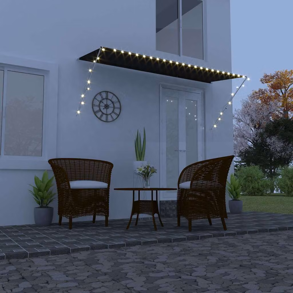 vidaXL Tenda da Sole Retrattile con LED in Poliestere e Acciaio, Antracite, L: 350 cm, P: 150 cm