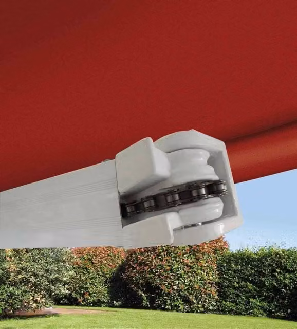 Tende da Sole a Bracci Barra Quadra con Catena Balcone Avvolgibile Alluminio Dimensioni: 4 x 3 m, Colore: Rosso Ferrara