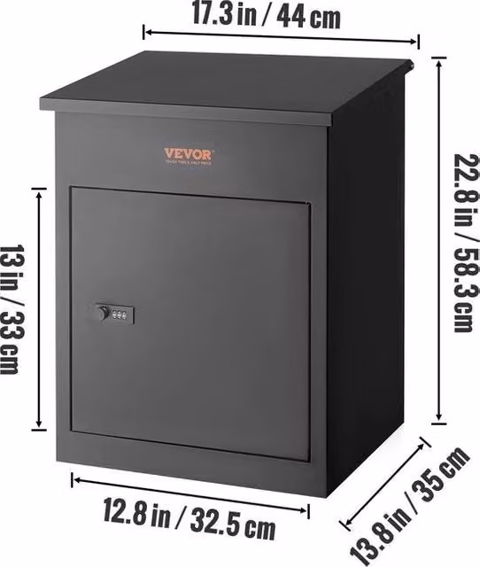 Cassetta postale antifurto Buylin in acciaio inossidabile con chiusura a combinazione, da montare a parete, colore nero, L: 44 cm, P: 35 cm, H: 58 cm