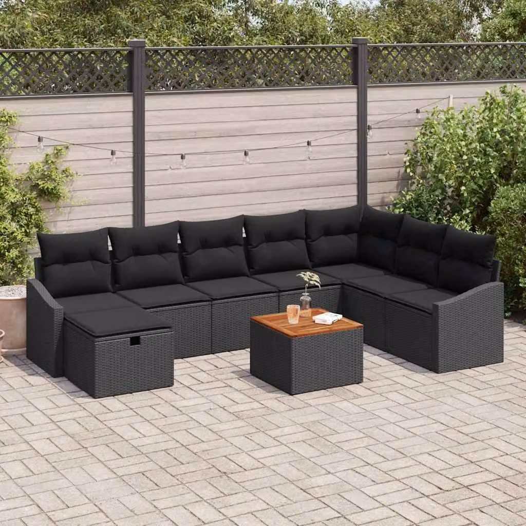 Maison Exclusive - Set da giardino composto da 9 pezzi, divano in rattan sintetico nero