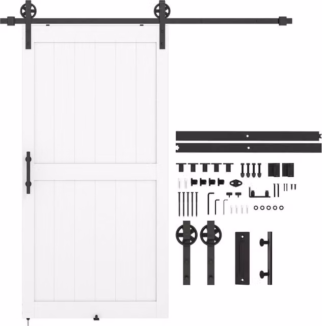 Porta Scorrevole Country Minimal con Binario e Maniglia in Legno e Acciaio, Bianco e Nero, L: 106.6 cm, H: 213.4 cm