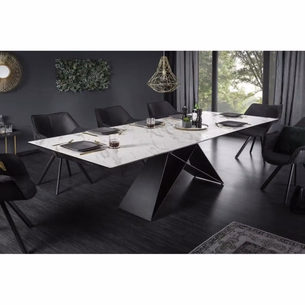 Tavolo da pranzo estensibile Meublorama moderno con piano in ceramica bianca e struttura in metallo nero – 2