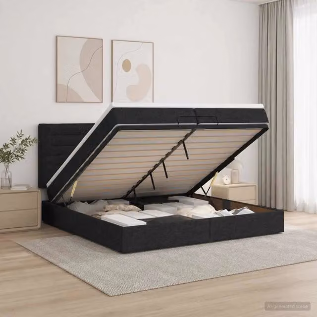 Letto Ottomano con Materasso Ibrido e Illuminazione LED vidaXL, Colore Nero e Bianco, L/P/H: 200 x 200 x 44 cm