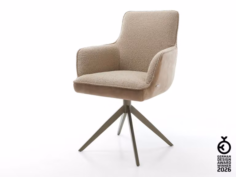 Sedia girevole DELIFE Heira-Flex con braccioli Mix di materiali Fango Struttura a croce larga Finitura effetto titanio Girevole a 360° Funzione oscillante Molle insacchettate