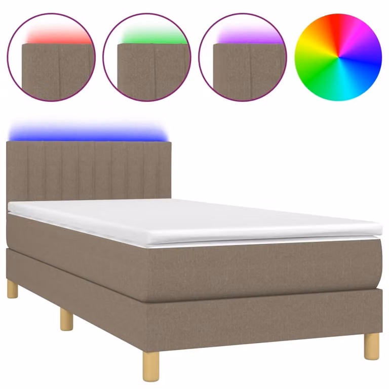 Letto a Molle con Materasso e LED Tortora 90x200 cm in Tessuto