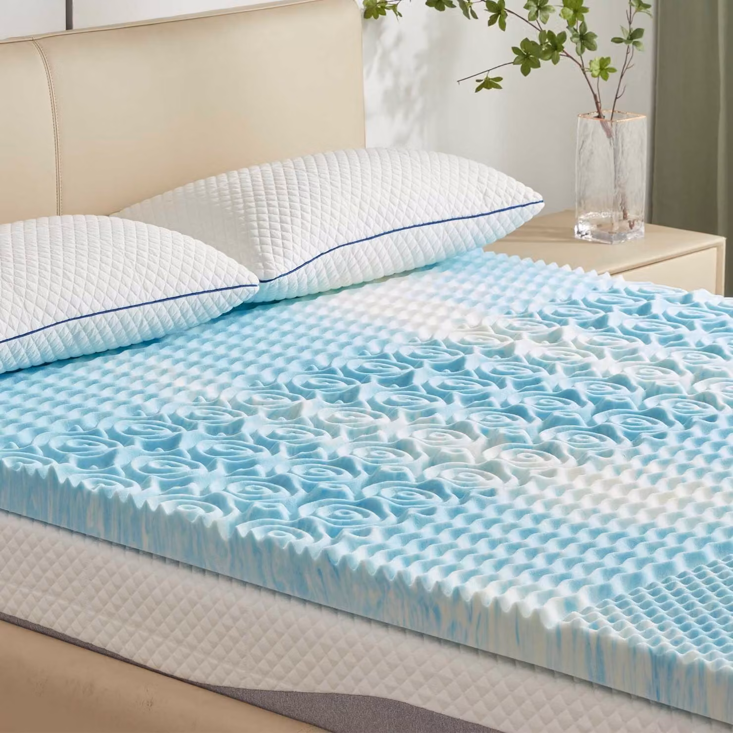 Topper per materasso, 5,5 cm, matrimoniale, in gel soffice, con 5 zone, rtiPUR-US