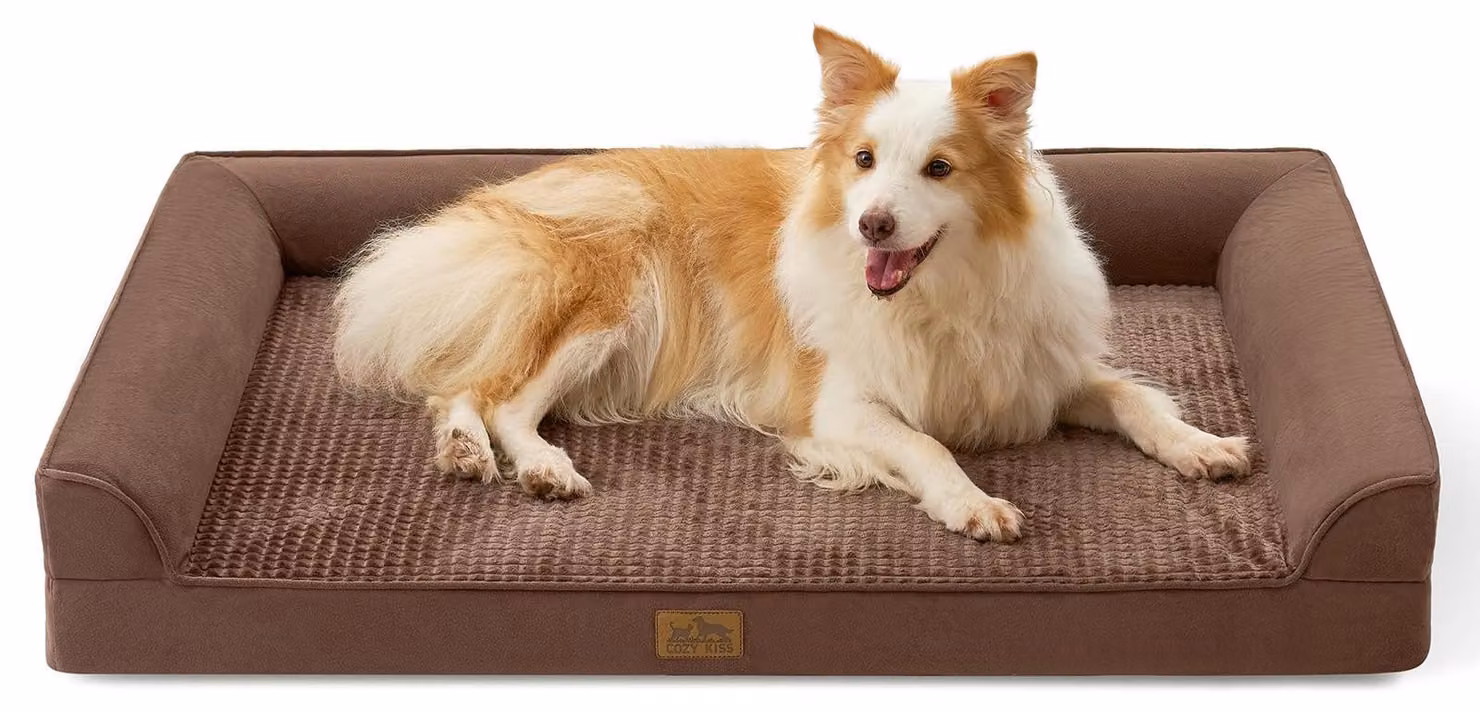 Cuccia ortopedica per cani, taglia XL, 112x81x18 cm, forma a U, lavabile, color marrone