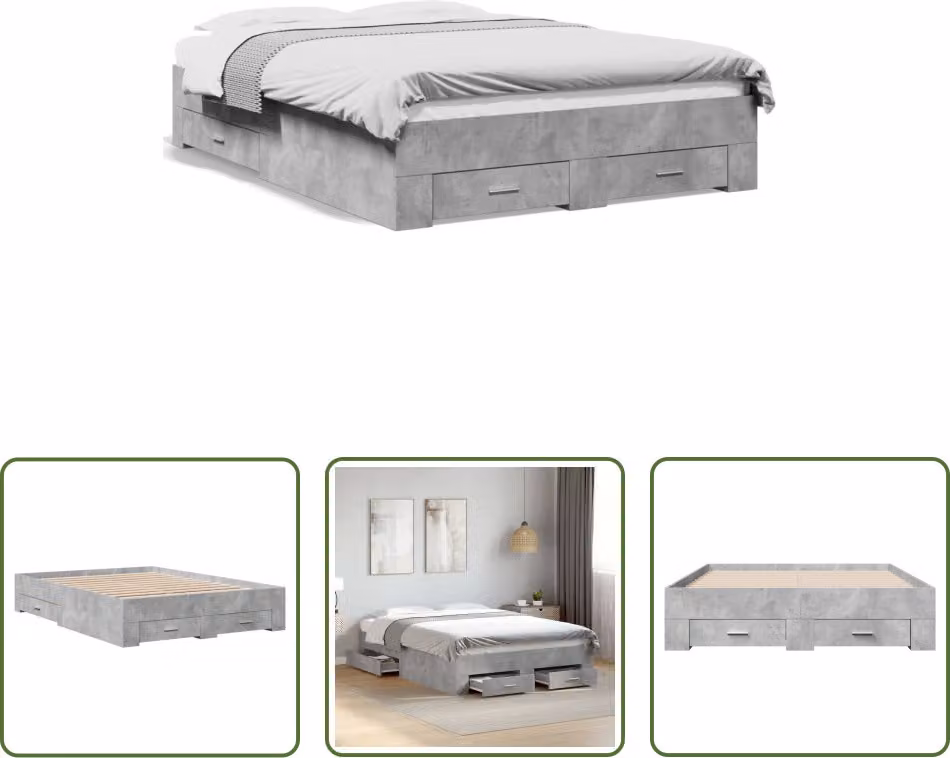 The Living Store Struttura letto con cassetti in cemento grigio 120x200 cm materiale legno