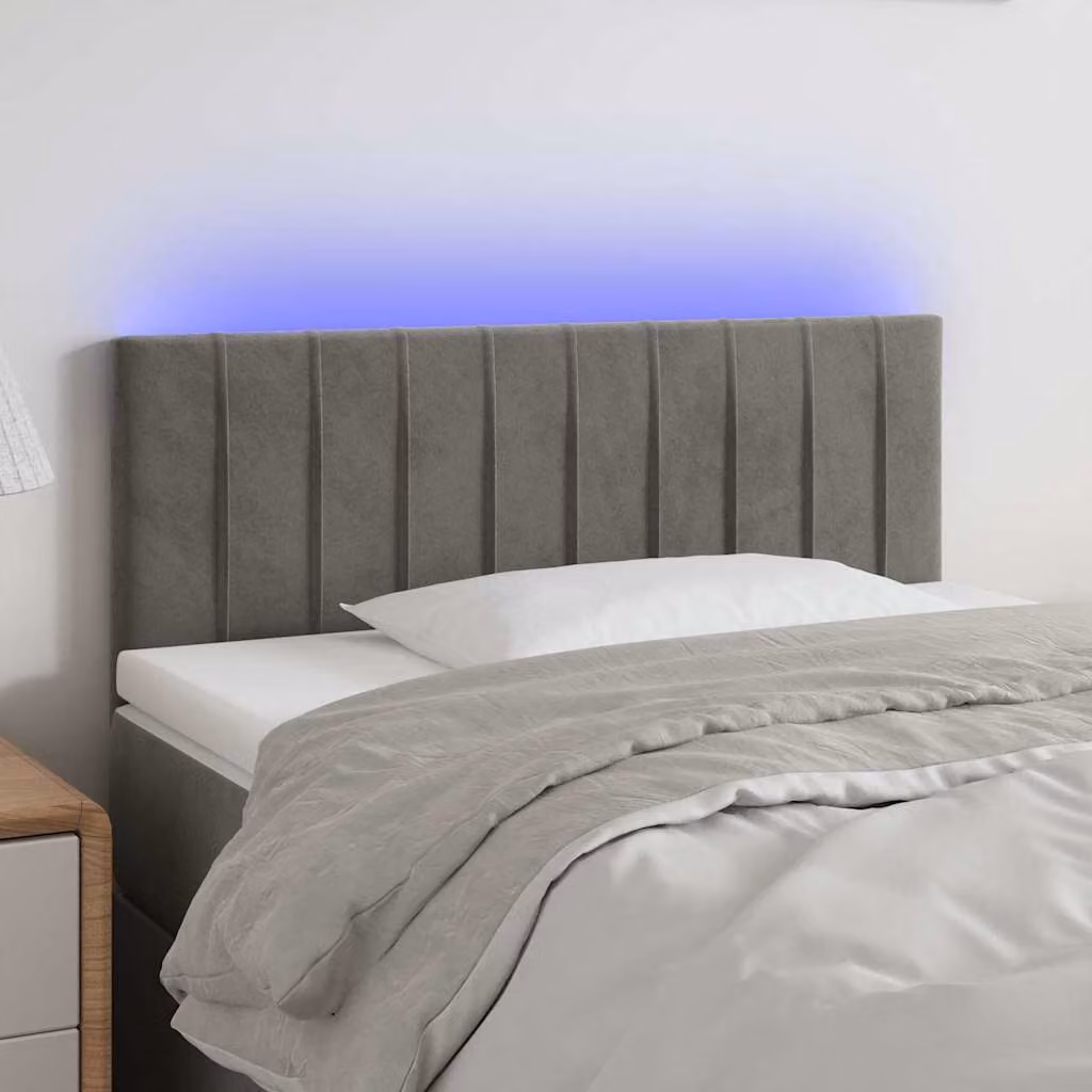 Testiera per letto vidaXL in similpelle grigio con illuminazione LED e porta di ricarica USB, L/P/H: 90 x 5 x 78/88 cm