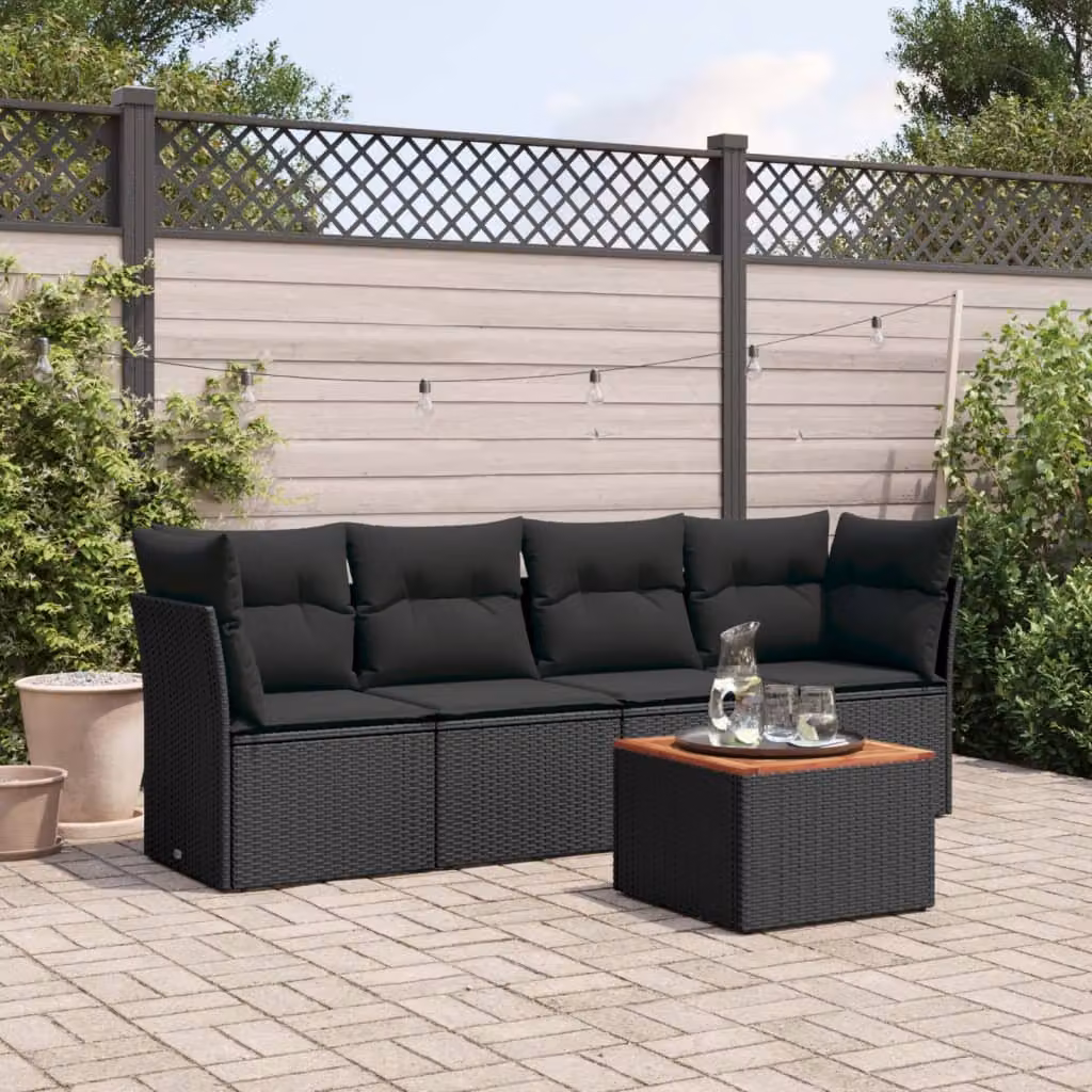 Set Divani da Giardino vidaXL 5 pz a Forma a L con Tavolino, Polyrattan e Acciaio, Colore Marrone e Nero – 1