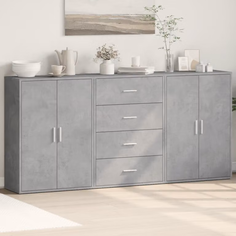 Set di 3 credenze vidaXL in legno multistrato e MDF, colore grigio, design moderno, L: 60 cm, P: 31 cm, H: 84 cm