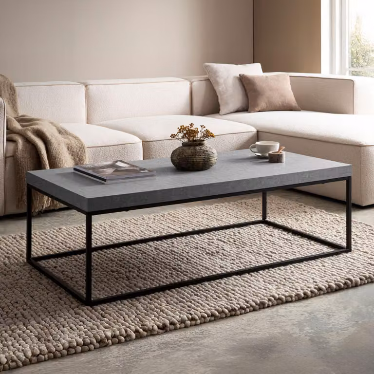 FineBuy Tavolino da salotto 120x60x38 cm Grigio Tavolino da divano Design moderno Tavolino da soggiorno Rettangolare Tavolino da salotto grande Tavolino da caffè Gambe in metallo