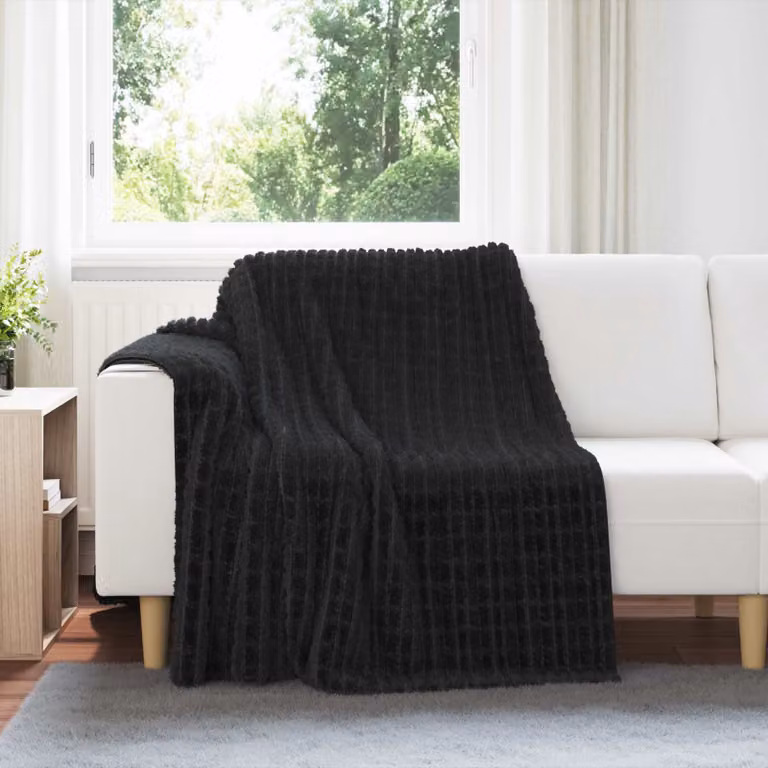Set di 6 coperte in pile vidaXL nere, morbide e facili da curare, L 200 cm x P 150 cm