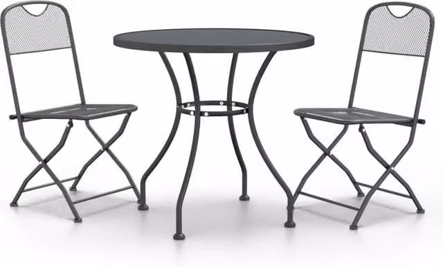 Set da Pranzo per Giardino 3pz | Set Salotto da Giardino Rete Metallica Espansa Antracite