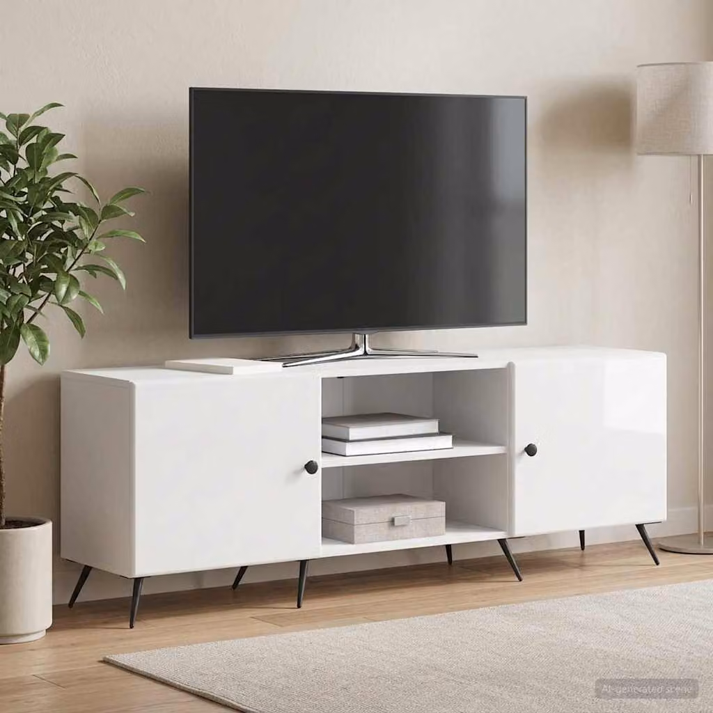 Mobile TV vidaXL Bianco Lucido in Legno e Metallo L 150 x P 31 x H 50 cm