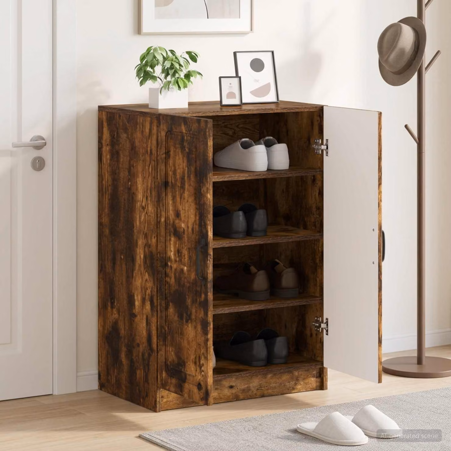 Mobile porta scarpe vidaXL UTRECHT in legno e metallo, Rovere Fumo, L: 59,5 cm, P: 39,5 cm, H: 87 cm
