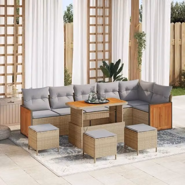 vidaXL Set Divano da Giardino a L con 12 Pezzi, Colore Beige e Grigio, Struttura in Acciaio e Polyrattan con Cuscini Inclusi
