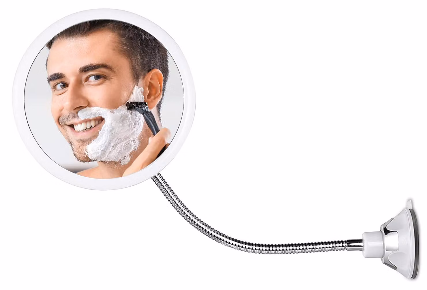 Specchio da barba per doccia - Ø 17 cm - Antiappannamento - Braccio a collo di cigno girevole 360° - Ventosa