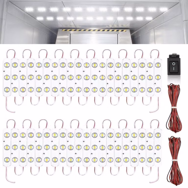 Kit di illuminazione interna a LED, 120 LED, 12V, con interruttore, 40 moduli, colore bianco, per camper, barche e camion