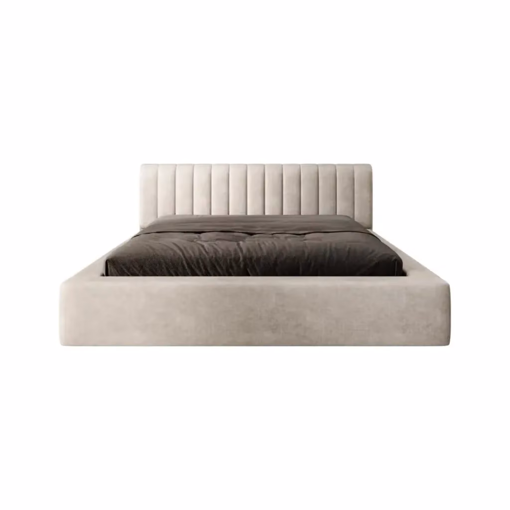 Letto contenitore CERVIN Meublorama in velluto beige con rete sollevabile L 180 x P 200 cm – 2