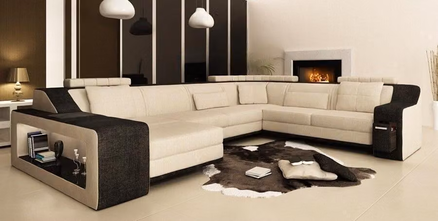 Moderne Wohnlandschaft Polster Ecksofa Sofa Couch Eck Garnitur Textil Sofas +USB