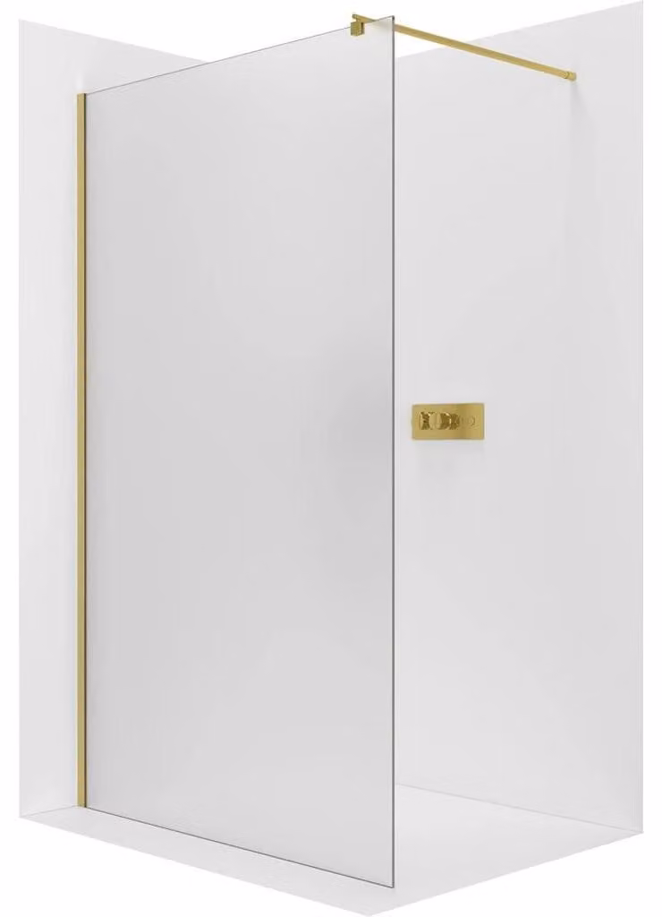 CERANO - Box doccia Walk-in Onyx Round L/P - 8 mm - montante rotondo - dorato, vetro smerigliato - 120x200 cm