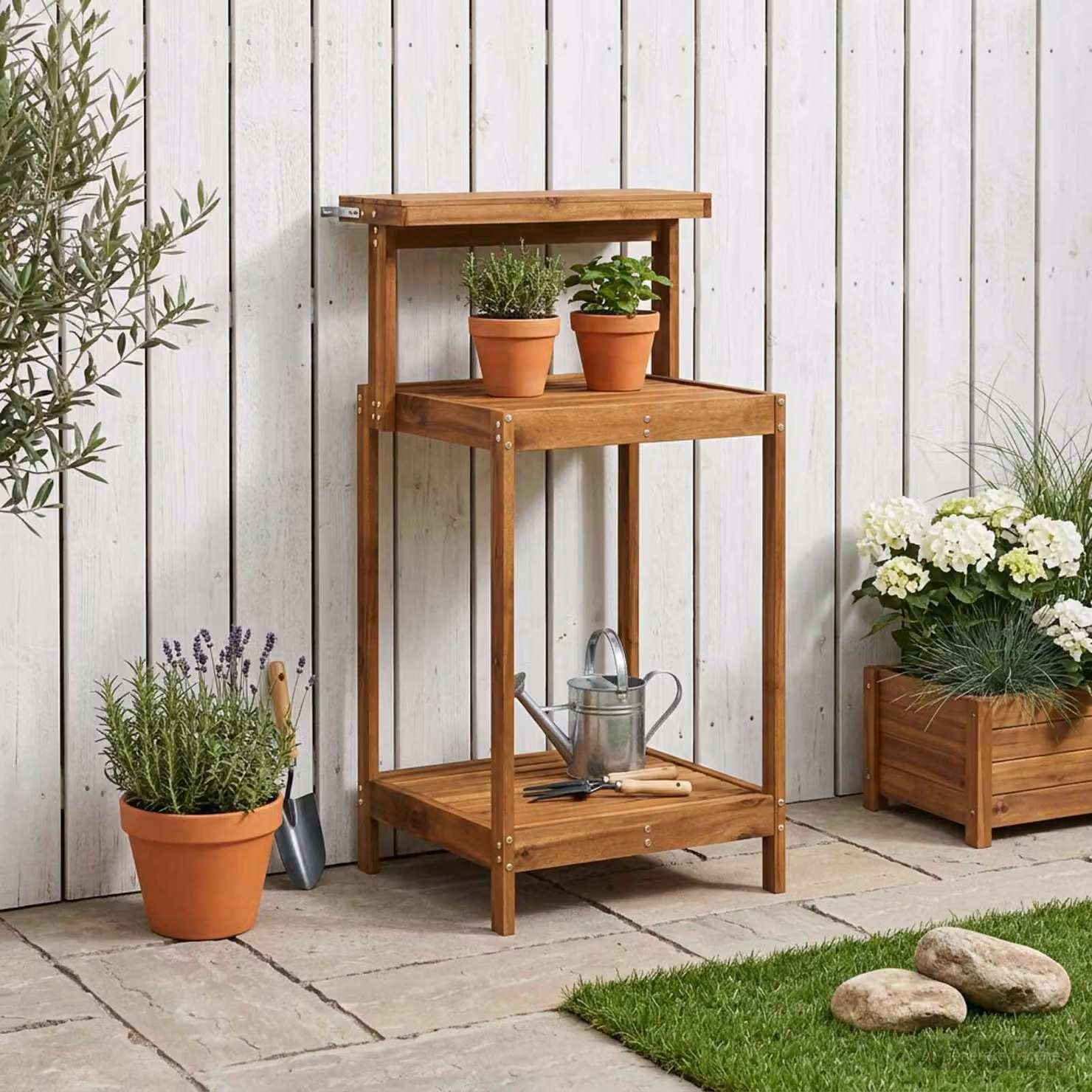 vidaXL Banco da Giardinaggio in Legno di Acacia Naturale L: 56,5 cm, P: 48,5 cm, H: 107 cm