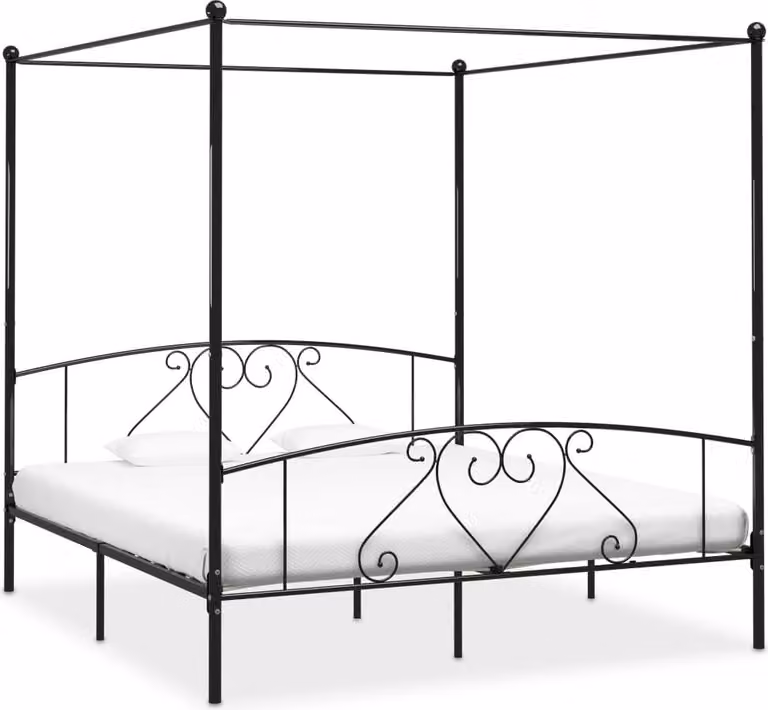 The Living Store Struttura letto a baldacchino in metallo nero 180 x 200 cm