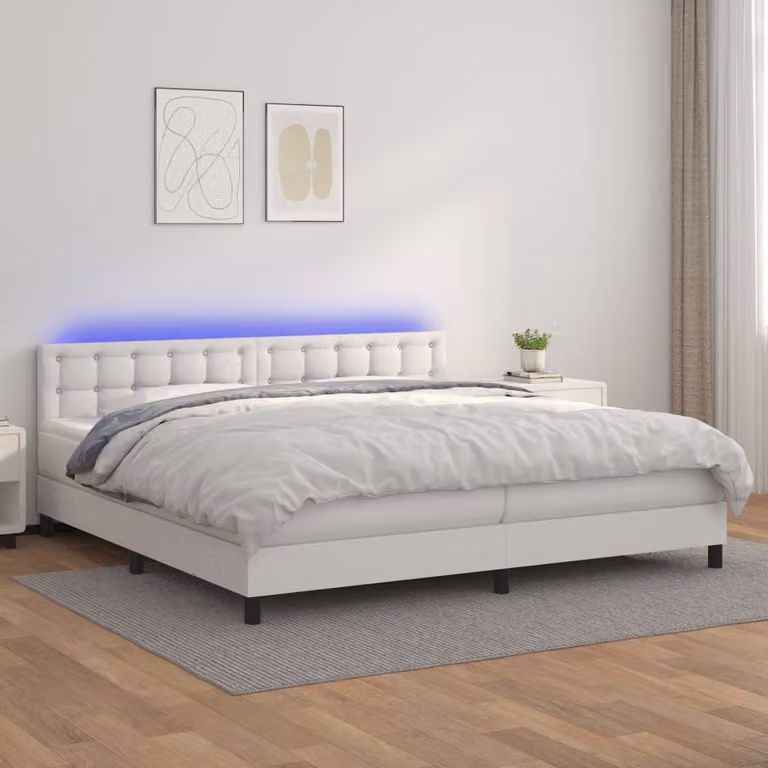 The Living Store Letto a molle con materasso e LED bianco 200x200 cm in ecopelle
