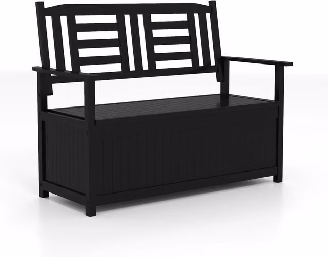 Panca contenitore per patio divanetto in legno con schienale e braccioli-Panca contenitore per patio 185 L Nero