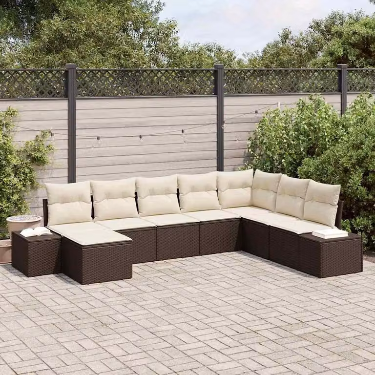Maison Exclusive - Set Divano da Giardino 8 pcs Marrone e Crema polyrattan