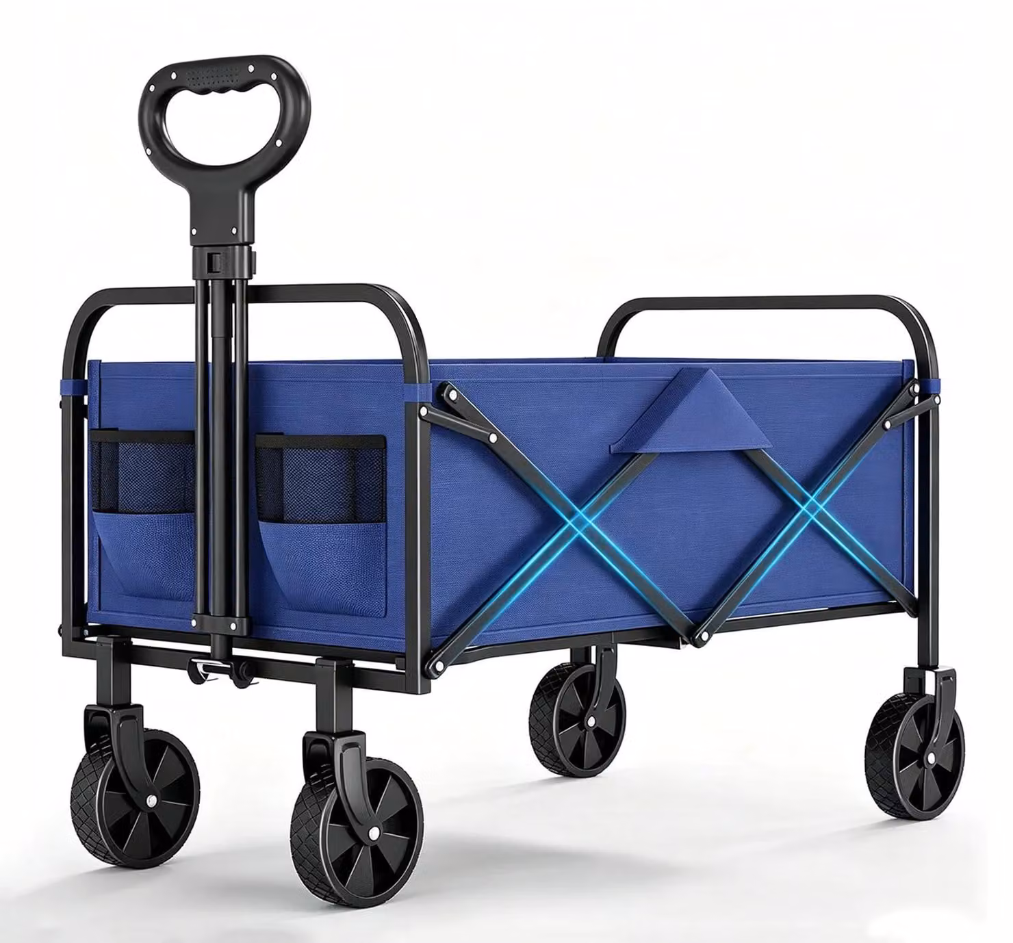 Carrello da campeggio pieghevole - Carrello trasportabile - Portatile - Capacità di carico: 50 kg - Tessuto Oxford 600D resistente - Maniglia e ruote - Colore: blu