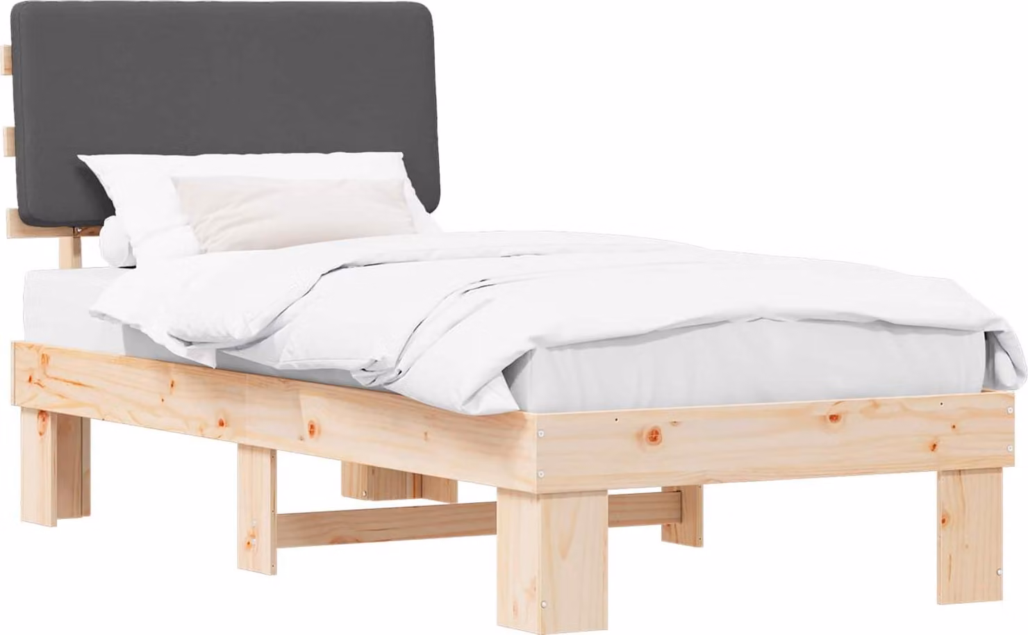 Letto con Testiera Rivestita Grigio scuro 90 x 190 cm