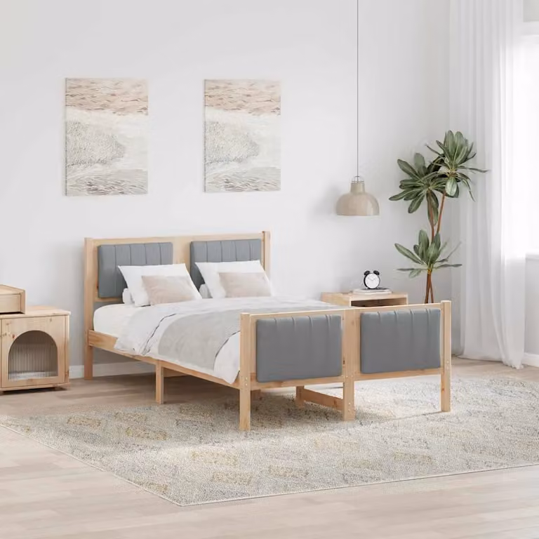 Struttura del letto moderna vidaXL in legno di pino, marrone e grigio chiaro, L 120 x P 200 cm