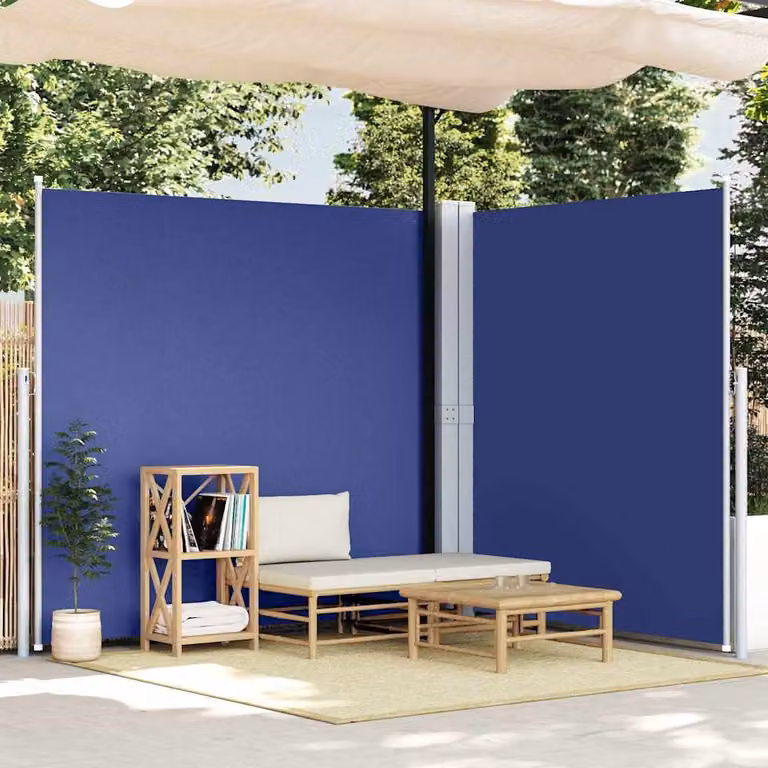 Tenda da Sole Laterale Retrattile vidaXL in Poliestere Blu L: 600 cm, H: 220 cm