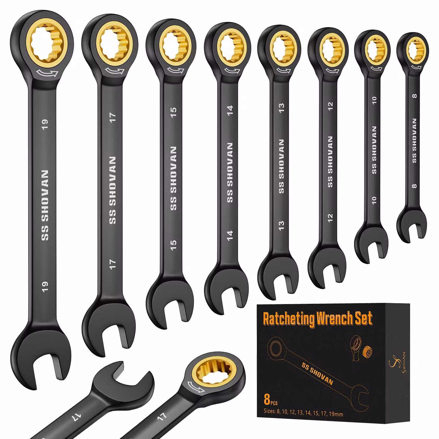 Set di 8 chiavi a bussola, da 8 a 19 mm, con custodia