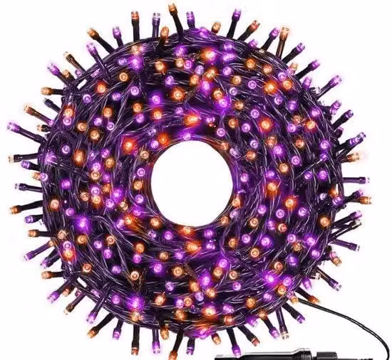 Illuminazione esterna per Halloween, candele dai riflessi arancioni e viola, resistenti all'acqua, luci lampeggianti, verde, presa di corrente, decorazioni per la casa