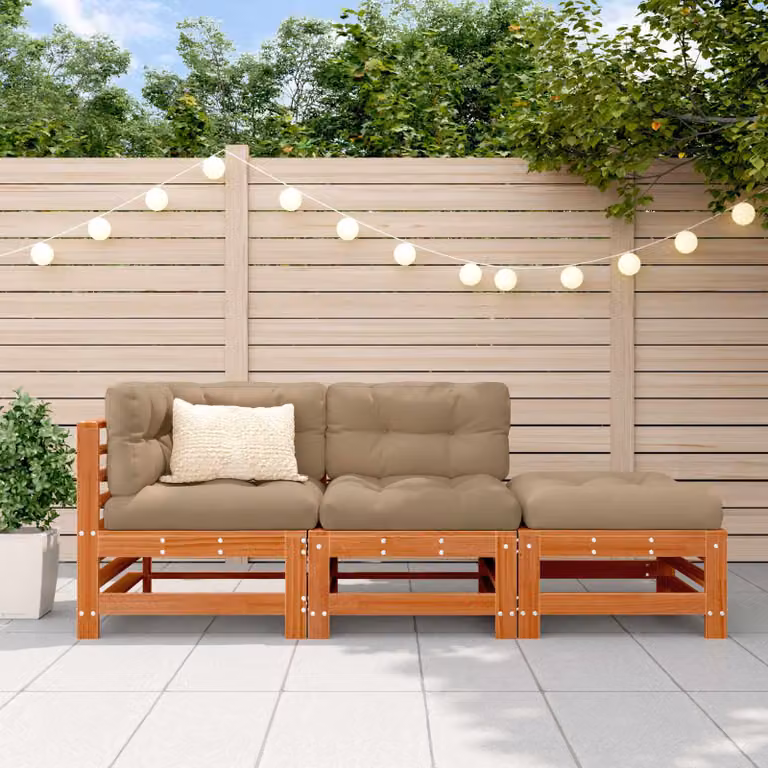 Set di Divano da Giardino Modulare vidaXL in Legno di Pino Trattato Marrone con Cuscini Inclusi