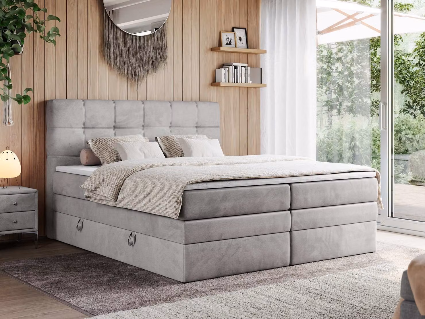 Letto boxspring, letto imbottito, letto, camera da letto - ERNI-KING - 140 x 200 cm - Grigio chiaro - H4