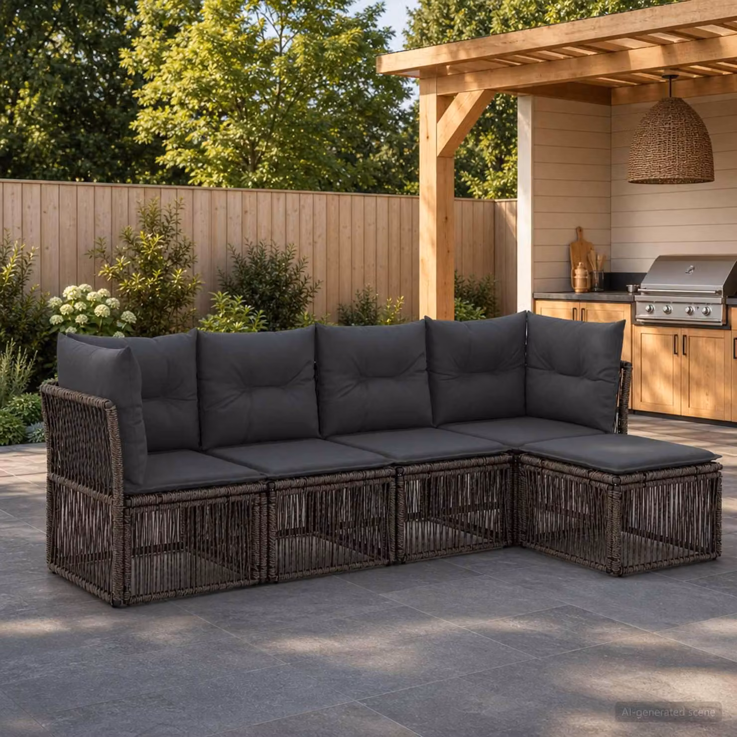 Maison Exclusive - Set da giardino composto da 5 pezzi, divano, colore grigio, realizzato in rattan sintetico