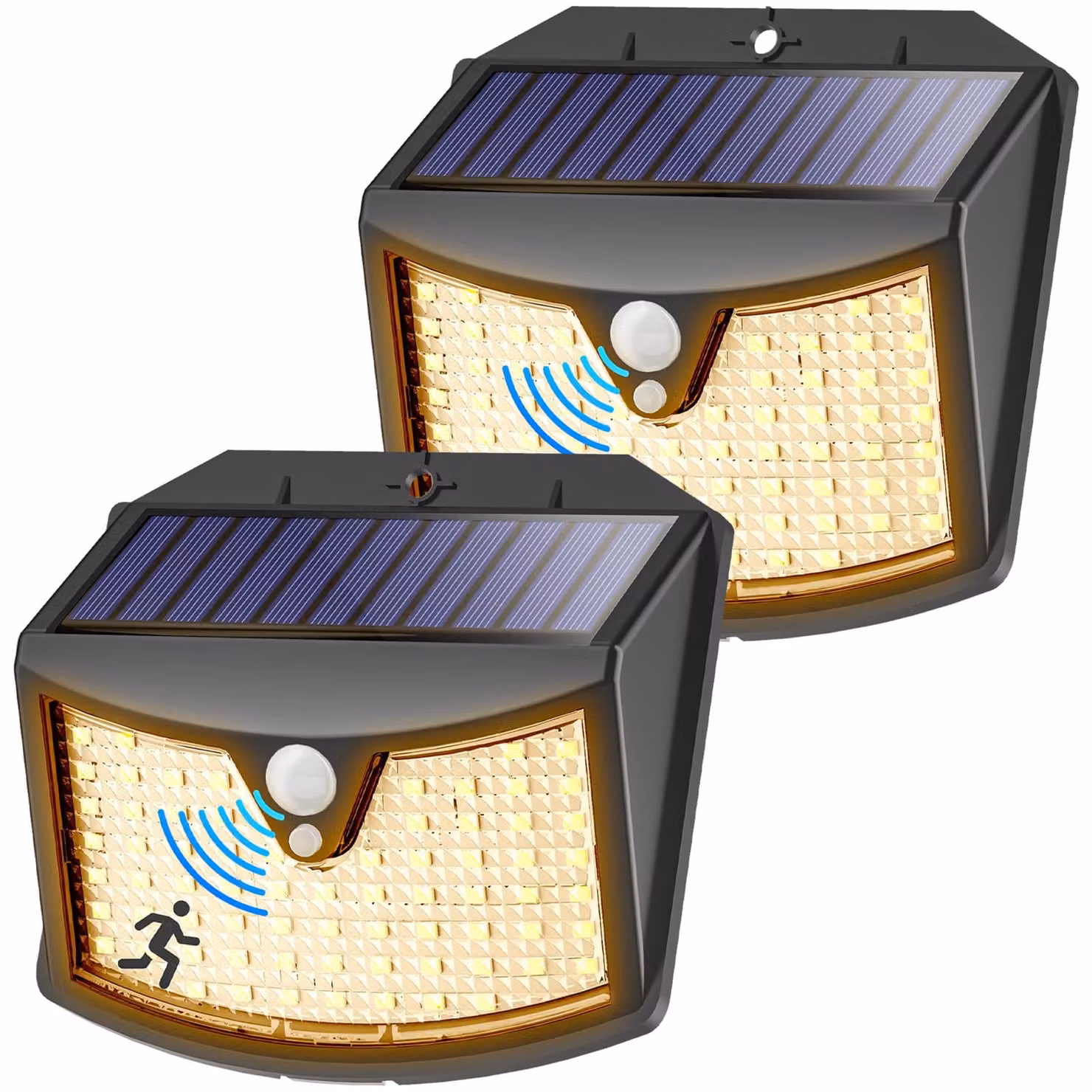 Lampade solari con sensore di movimento, confezione da 2, grado di protezione IP65, luce bianco caldo